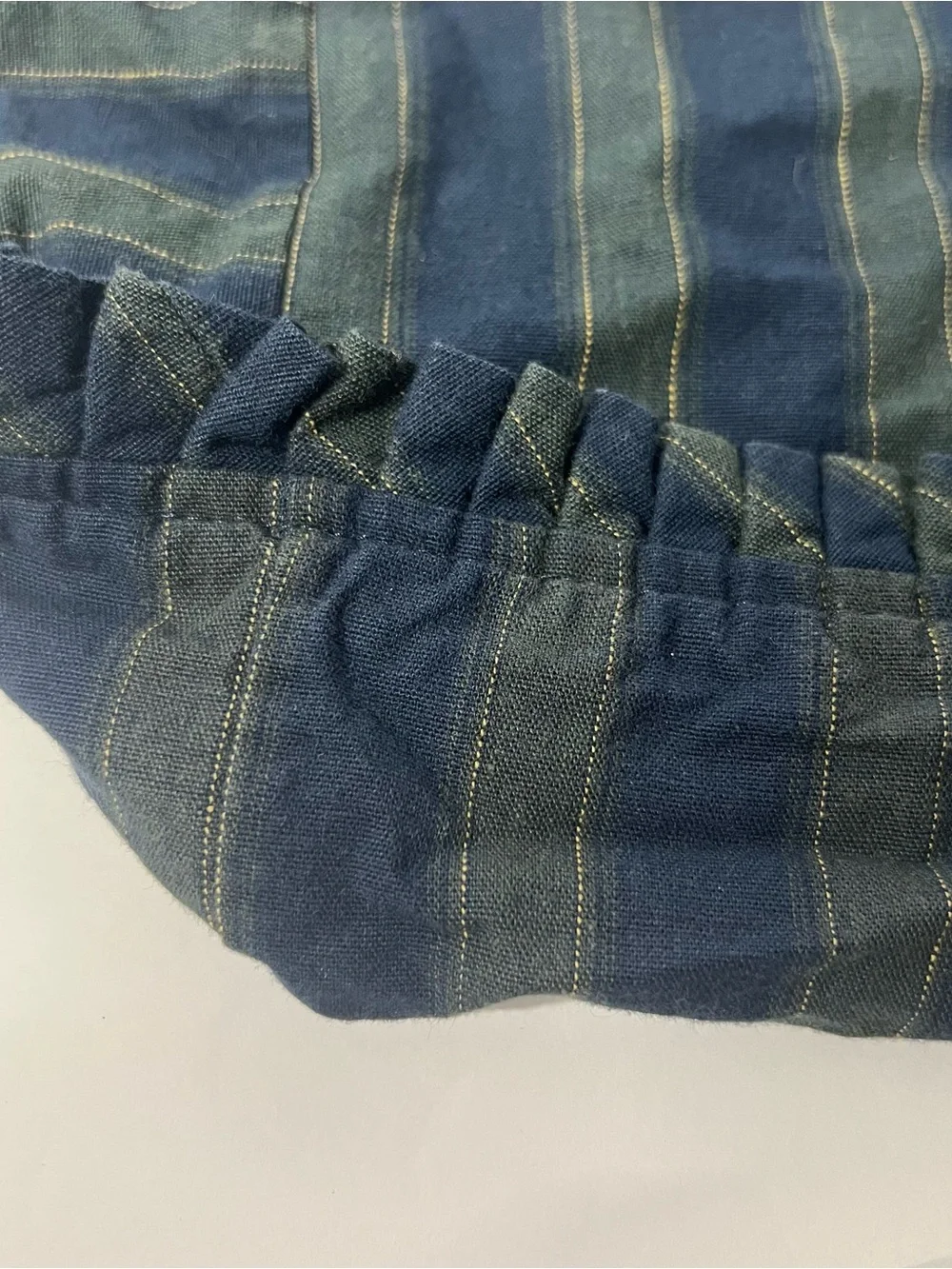 Longaberger Navy and Green Members Stripe 9x13 Ruffled Basket Liner
